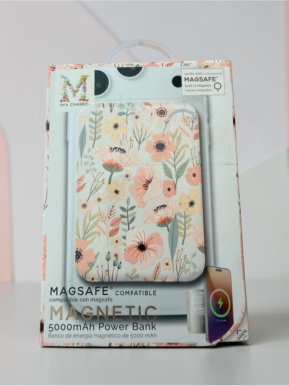 Mia Charro Floral MagSafe-Compatible Magnetic 5000mAh Power Bank - Pink Floral - Picture 2 of 6